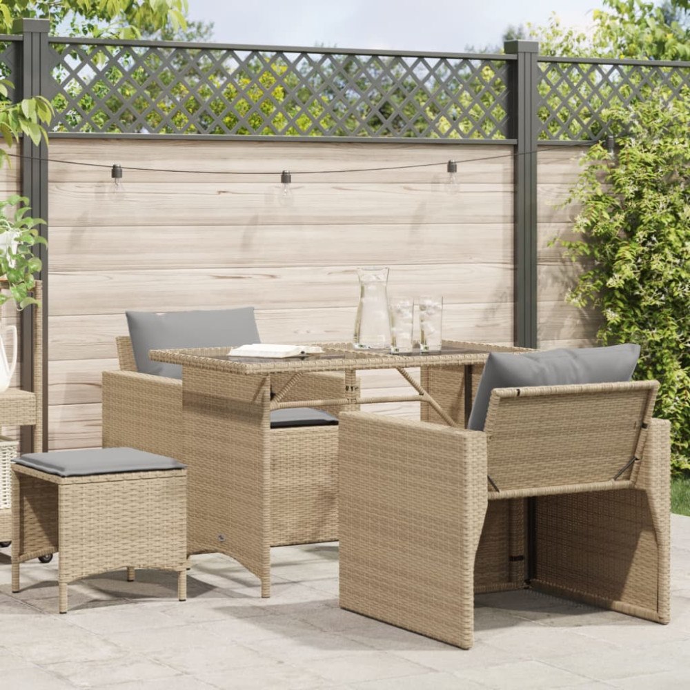 vidaXL Soffgrupp för trädgård med dynor 4 delar beige konstrotting