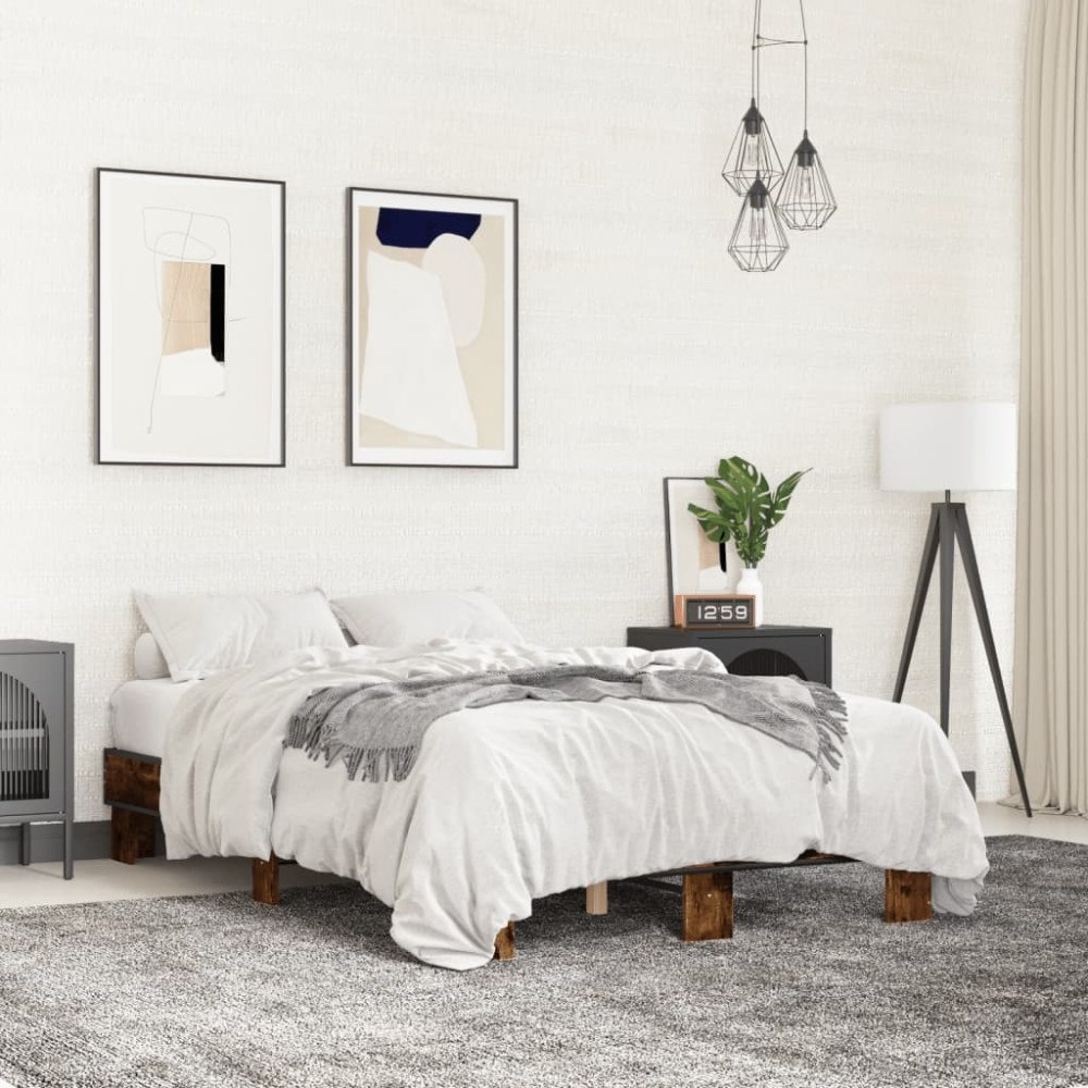 vidaXL Sängram rökfärgad ek 120x200 cm konstruerat trä och metall
