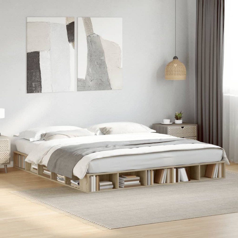 vidaXL Sängram sonoma-ek 200x200 cm konstruerat trä