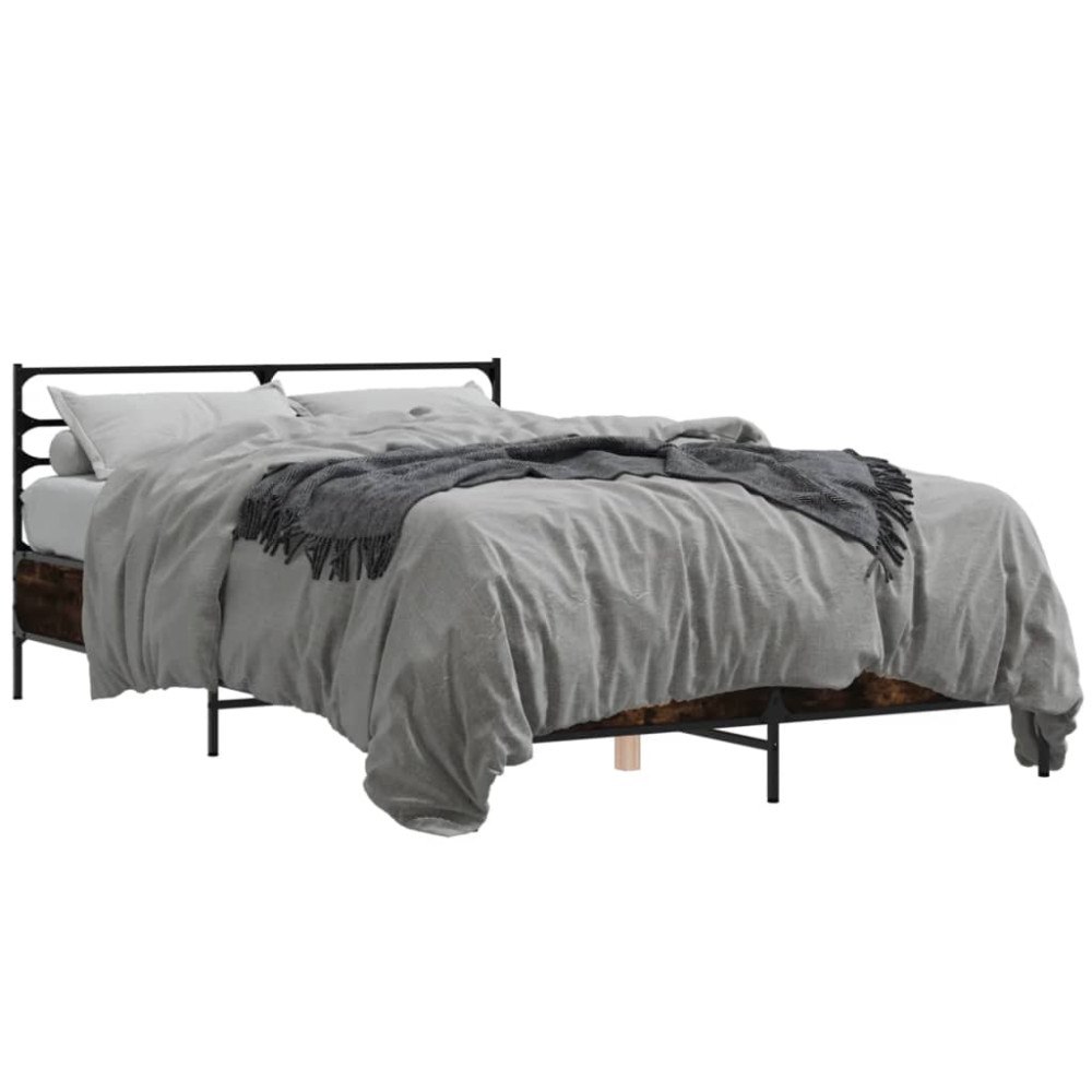 vidaXL Sängram rökfärgad ek 135x190 cm konstruerat trä och metall