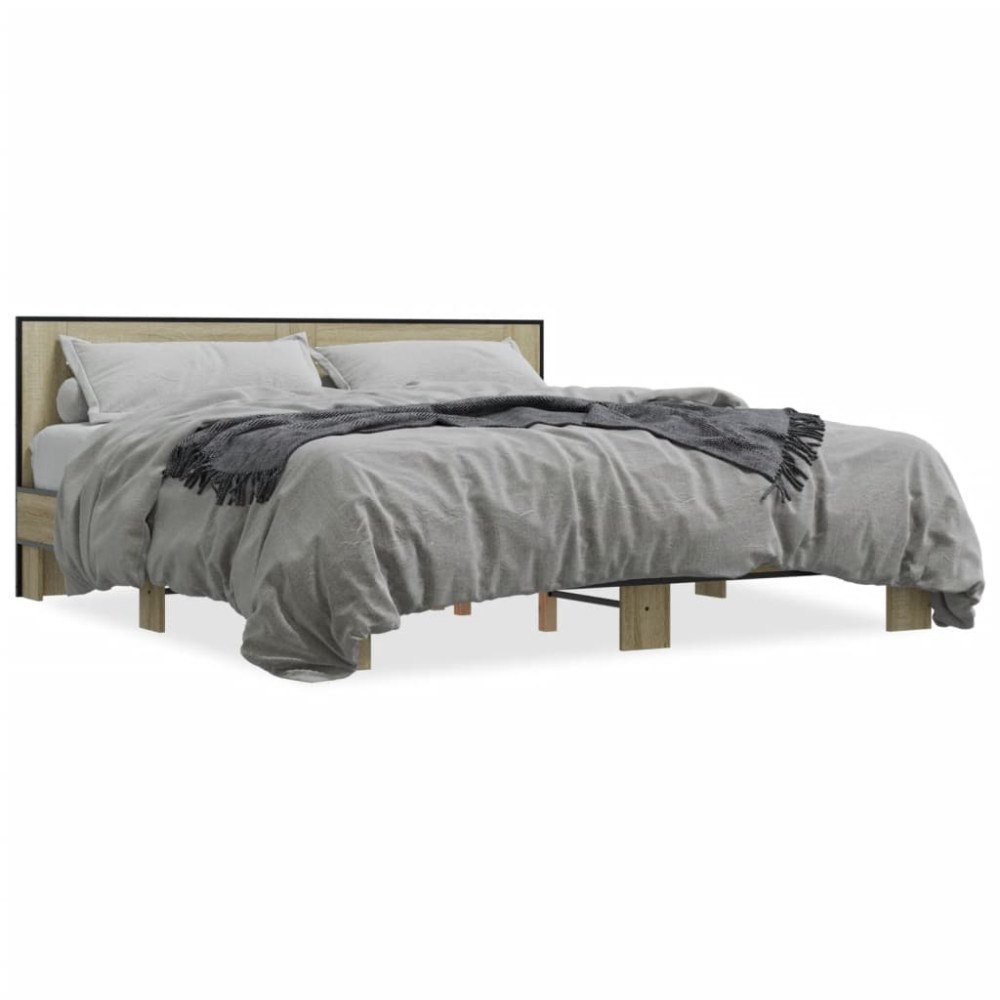 vidaXL Sängram sonoma-ek 200x200 cm konstruerat trä och metall