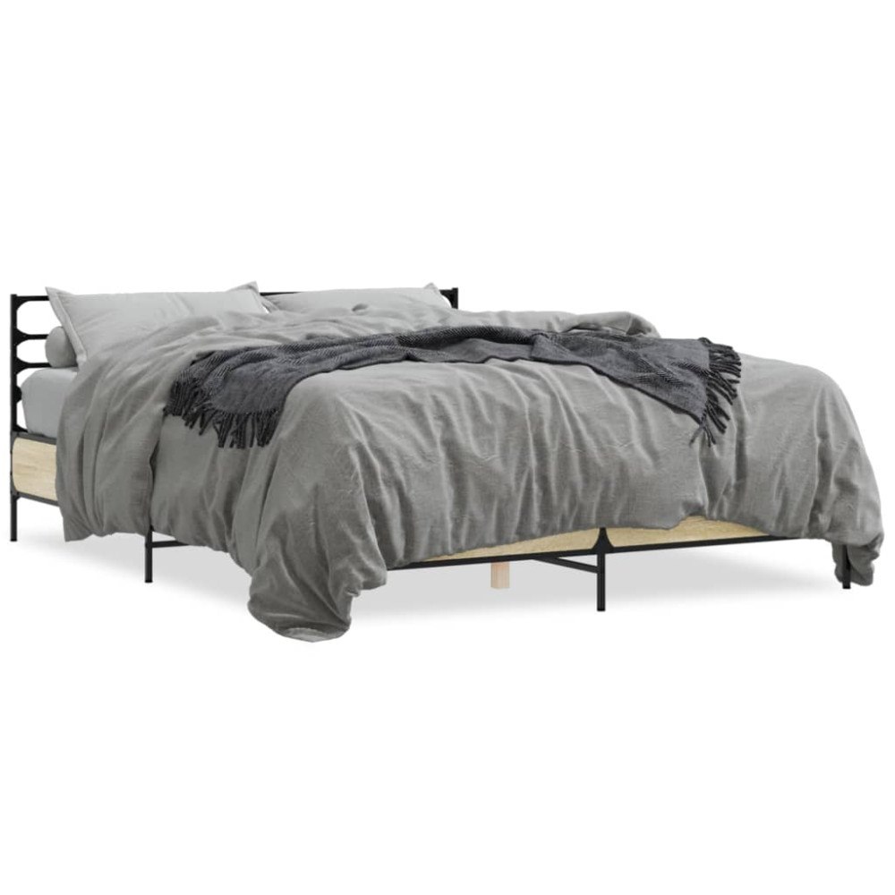vidaXL Sängram sonoma-ek 150x200 cm konstruerad trä och metall