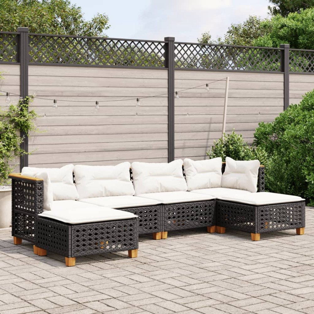 vidaXL Loungegrupp med dynor 6 delar svart konstrotting