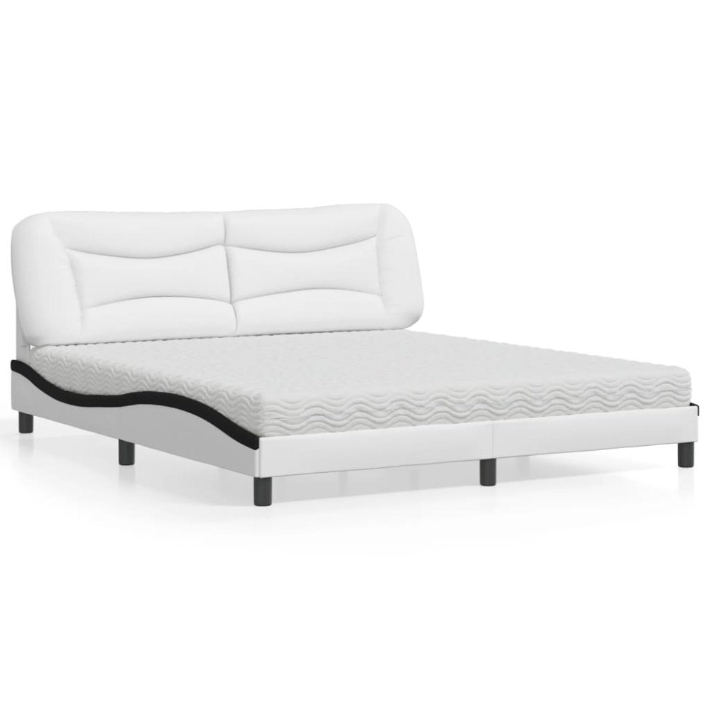 vidaXL Bed with Mattress "Hvar" White and Black 180x200 cm Faux Leather