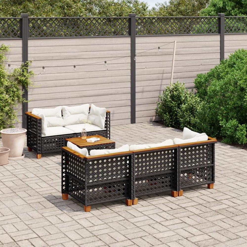 vidaXL Loungegrupp med dynor 6 delar svart konstrotting