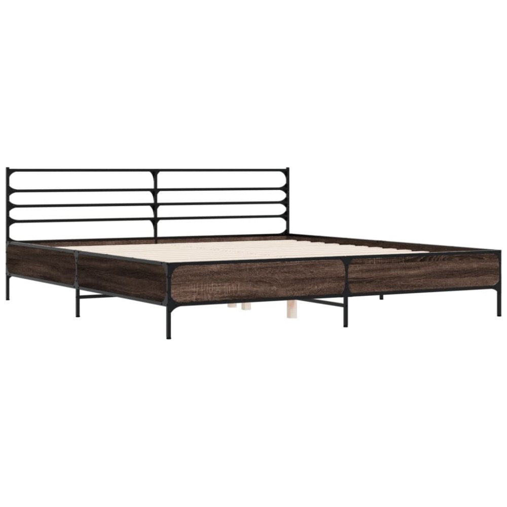 vidaXL Sängram brun ek 200x200 cm konstruerat trä och metall