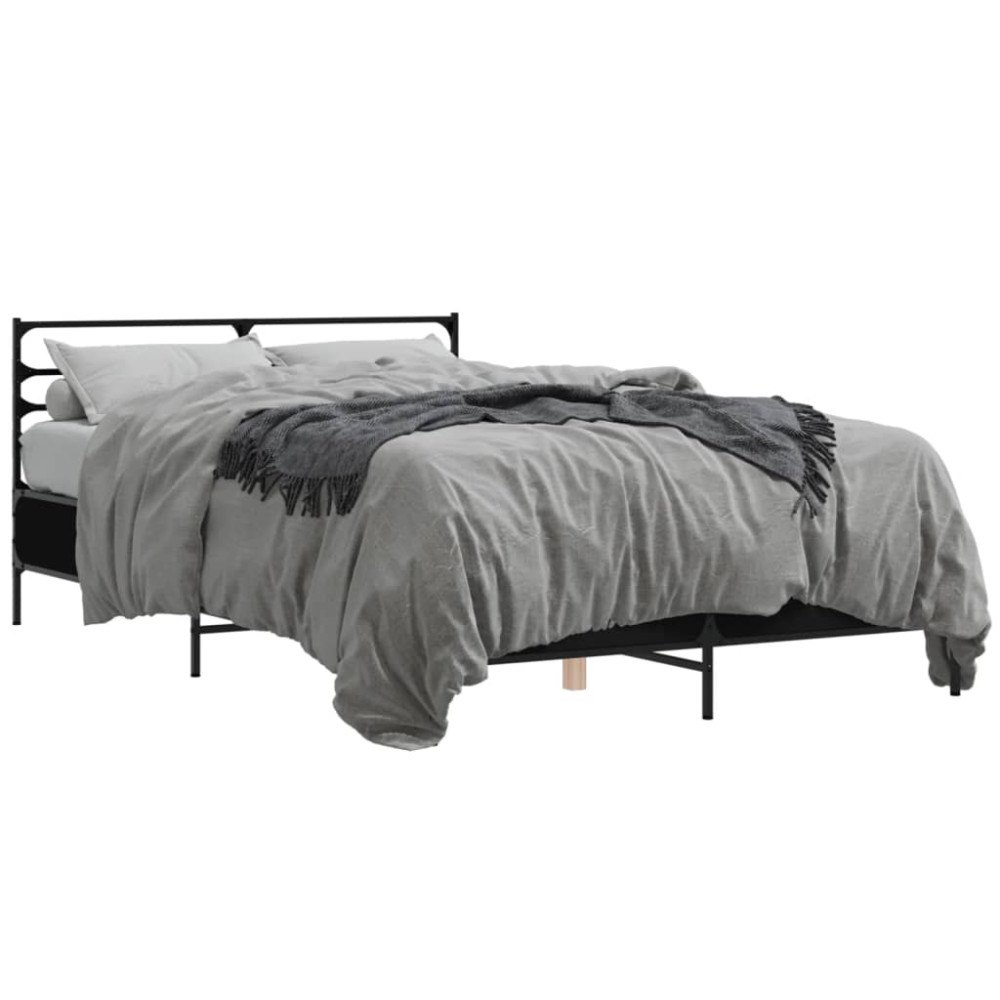 vidaXL Sängram svart 135x190 cm konstruerat trä och metall