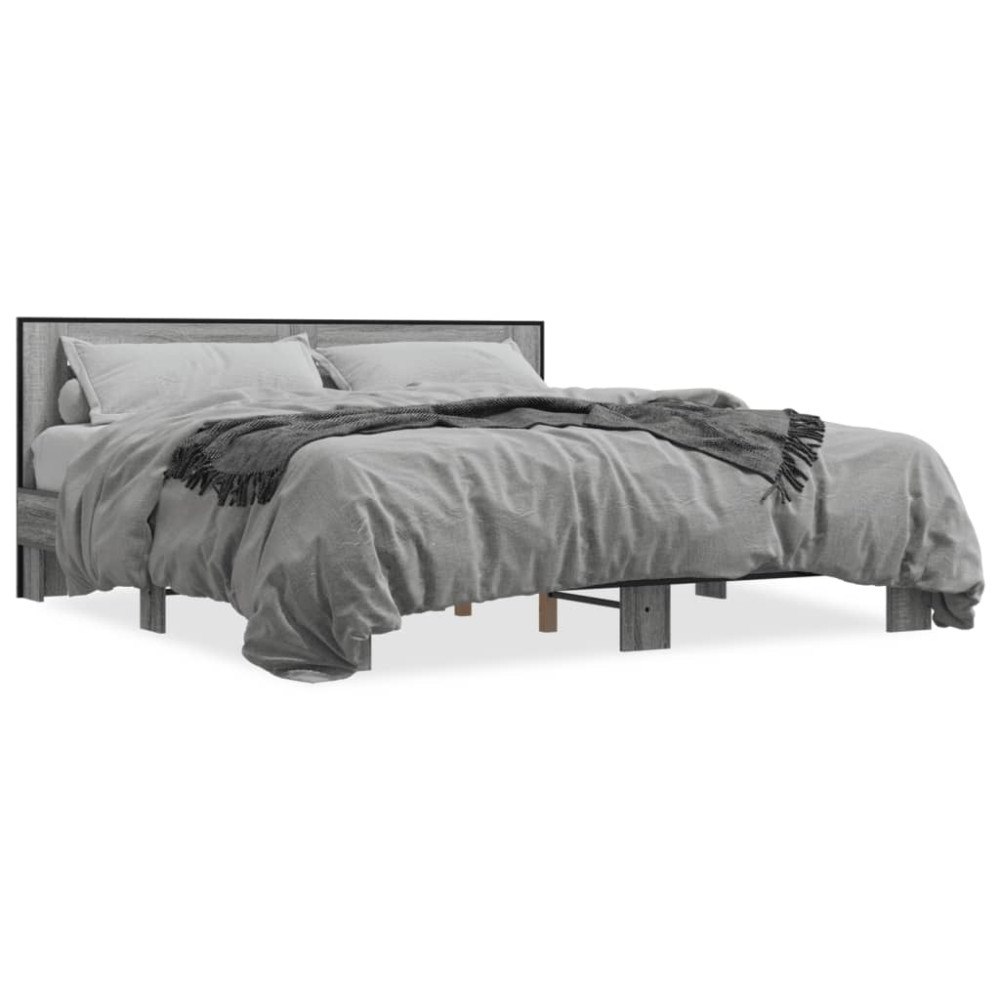 vidaXL Sängram grå sonoma 200x200 cm konstruerat trä och metall