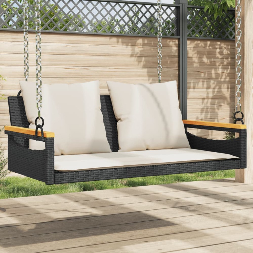 vidaXL Gungbänk med dynor svart 109x62x40 cm konstrotting