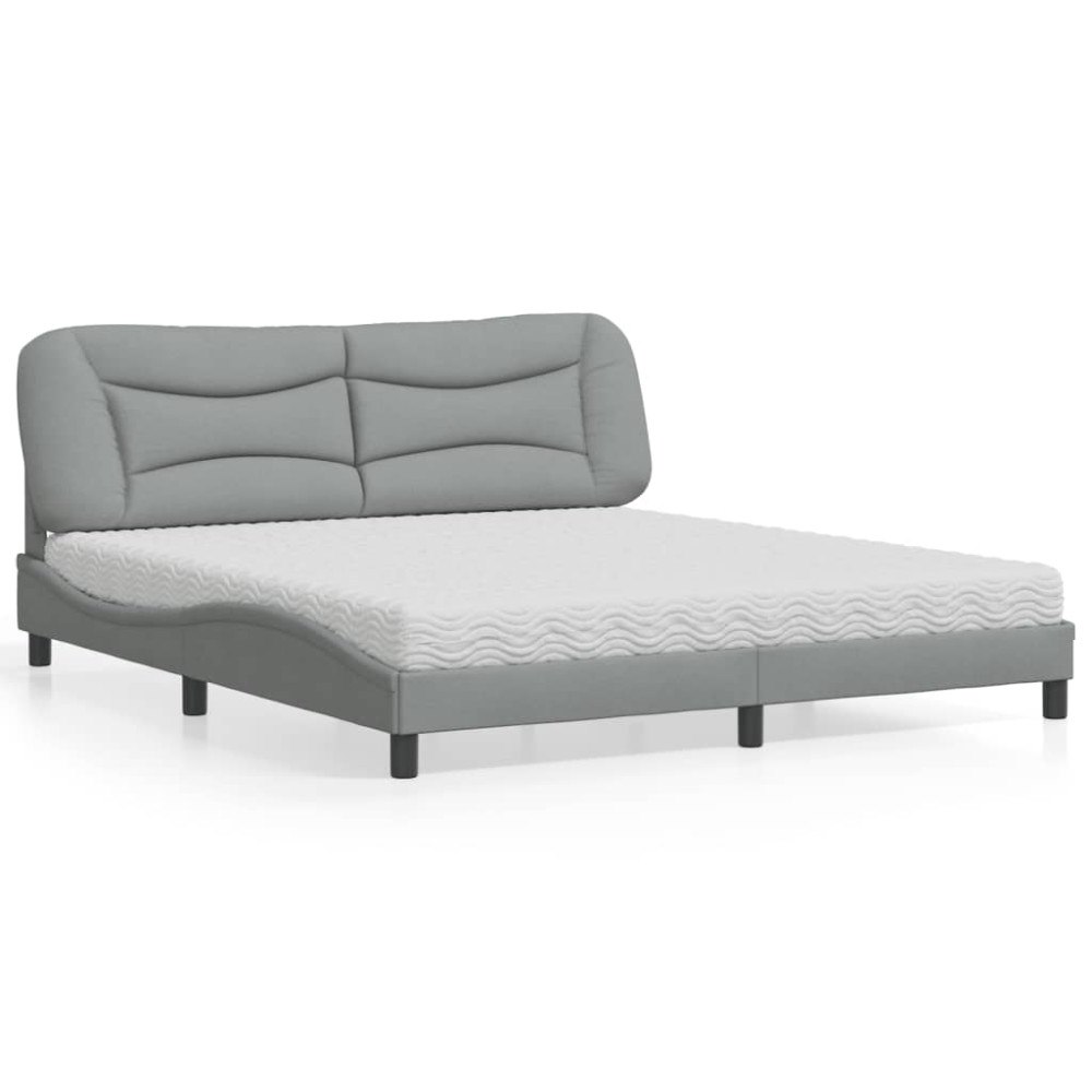 vidaXL Bed with Mattress "Hvar" Light Grey 180x200 cm Fabric