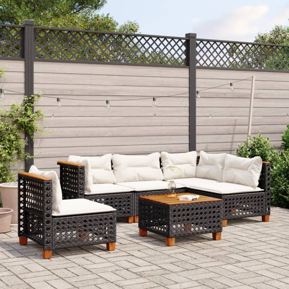 vidaXL Loungegrupp med dynor 6 delar svart konstrotting