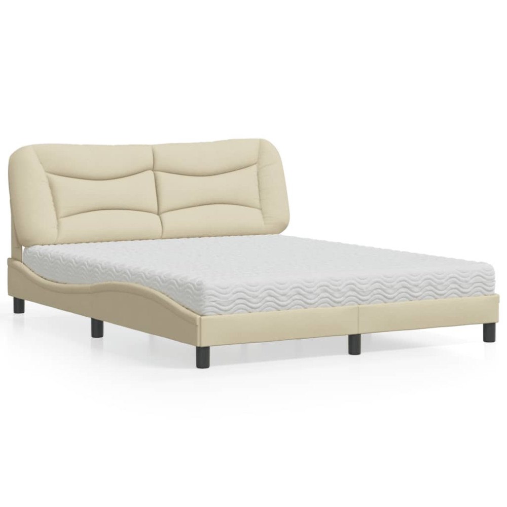 vidaXL Bed with Mattress "Hvar" Cream 160x200 cm Fabric