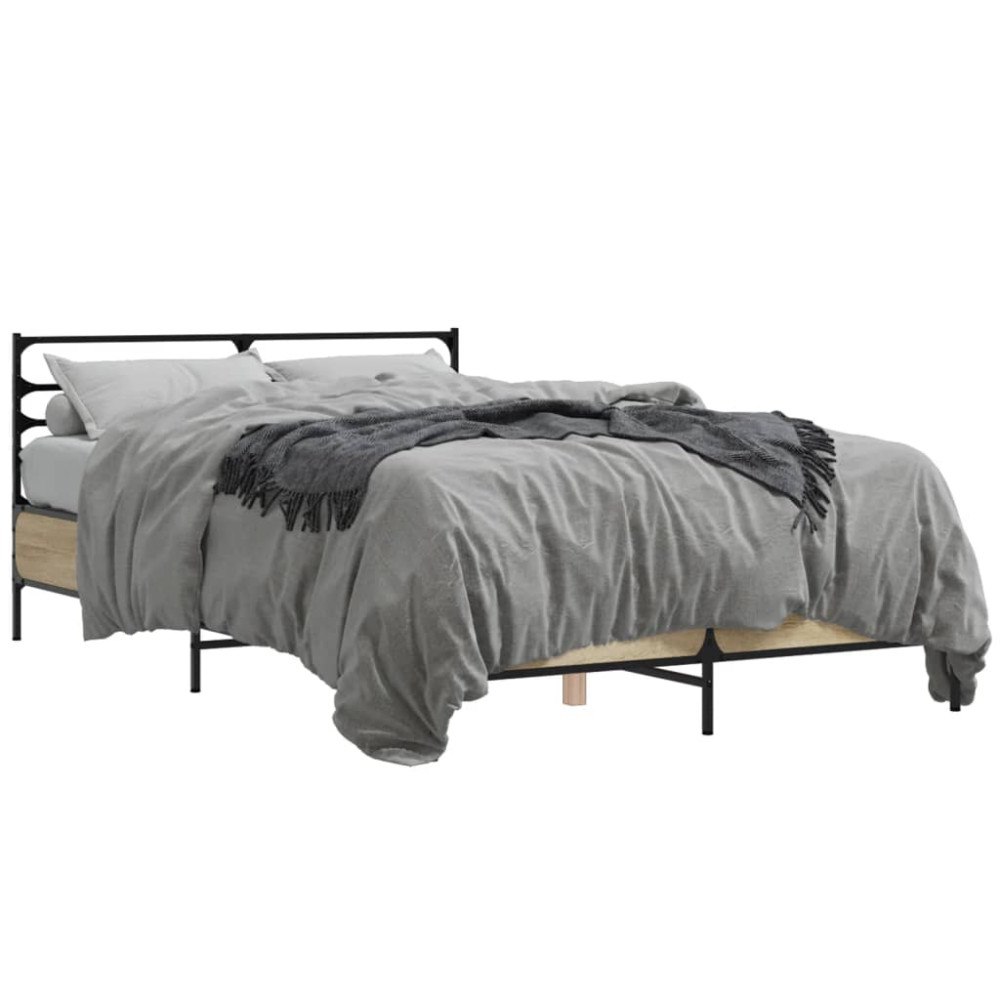 vidaXL Sängram sonoma-ek 120x200 cm konstruerad trä och metall