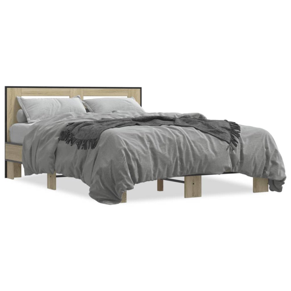 vidaXL Sängram sonoma-ek 140x200 cm konstruerad trä och metall