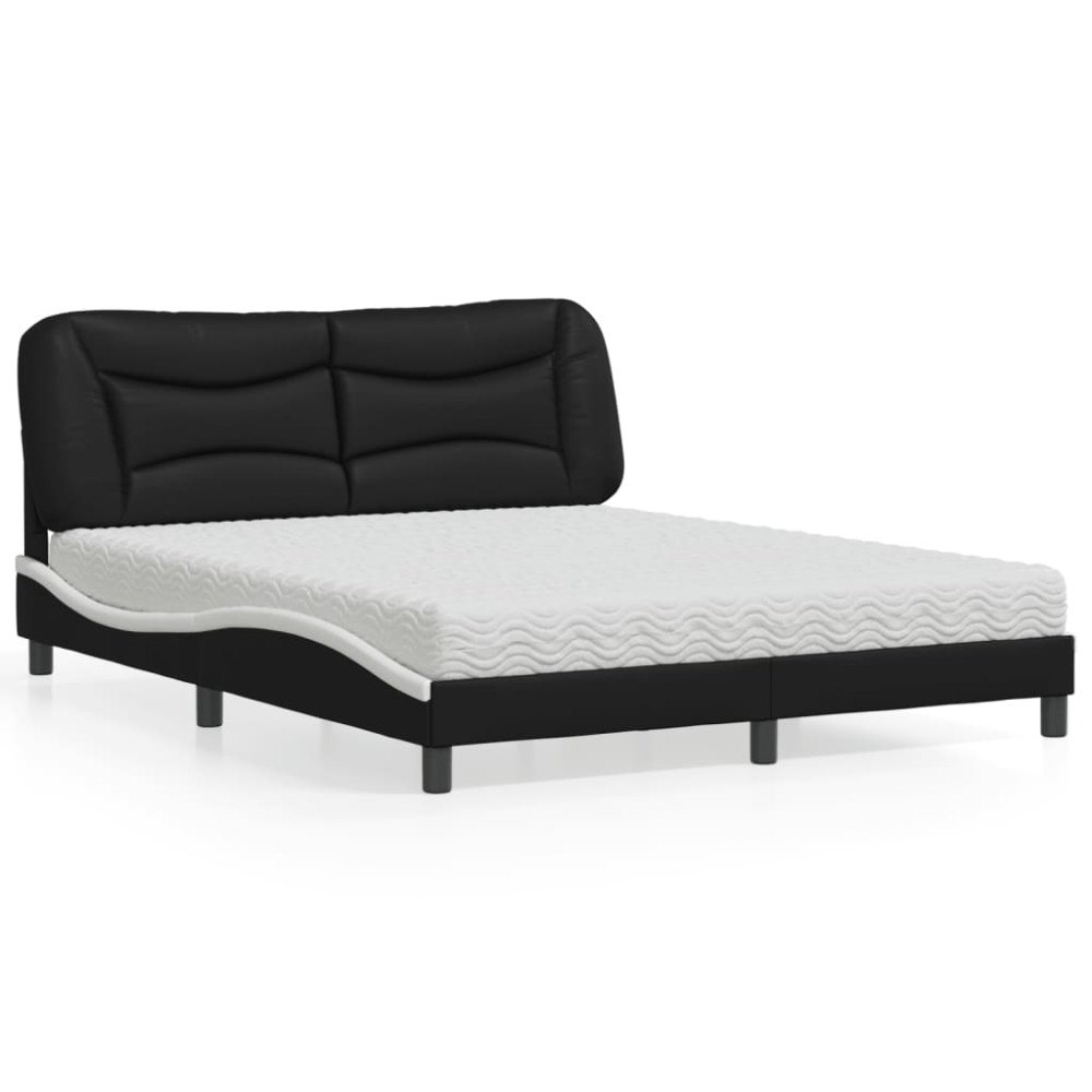 vidaXL Bed with Mattress "Hvar" Black and White 160x200 cm Faux Leather