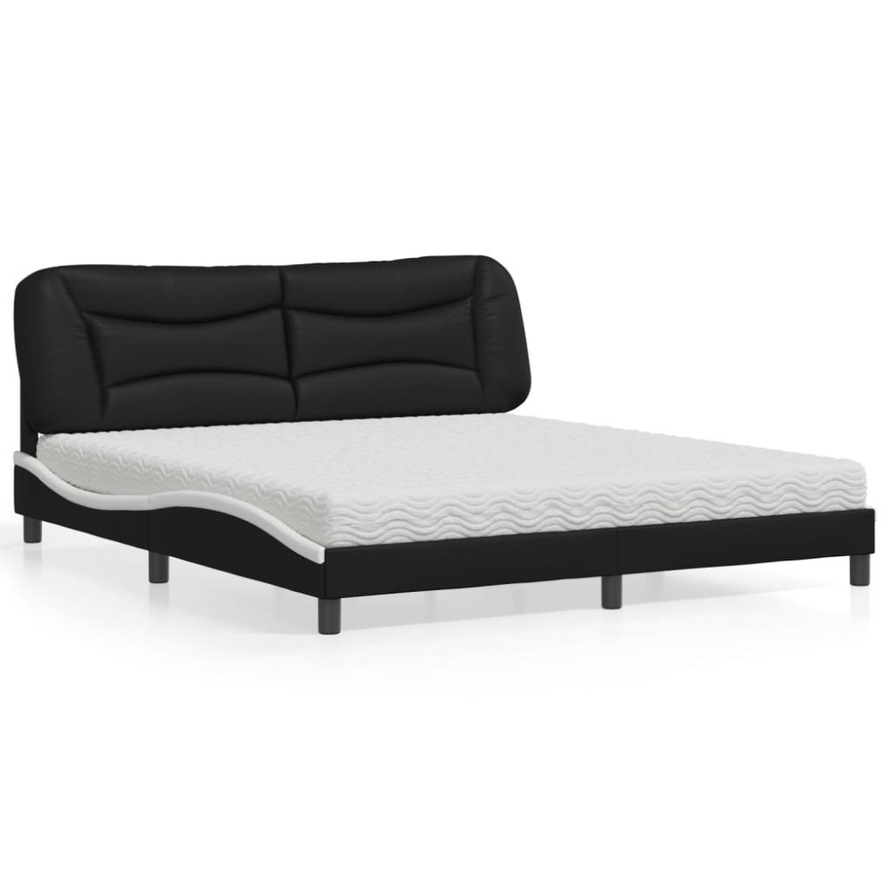 vidaXL Bed with Mattress "Hvar" Black and White 180x200 cm Faux Leather