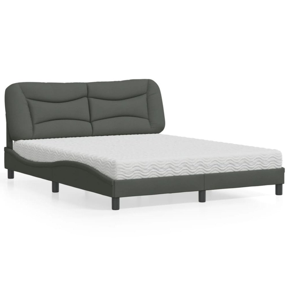 vidaXL Bed with Mattress "Hvar" Dark Grey 160x200 cm Fabric