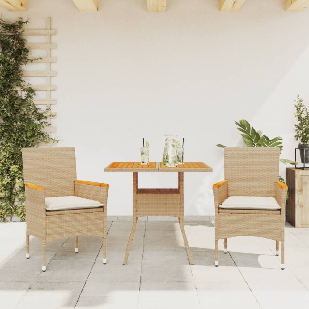 vidaXL Matgrupp för trädgården 3 delar med dynor beige konstrotting