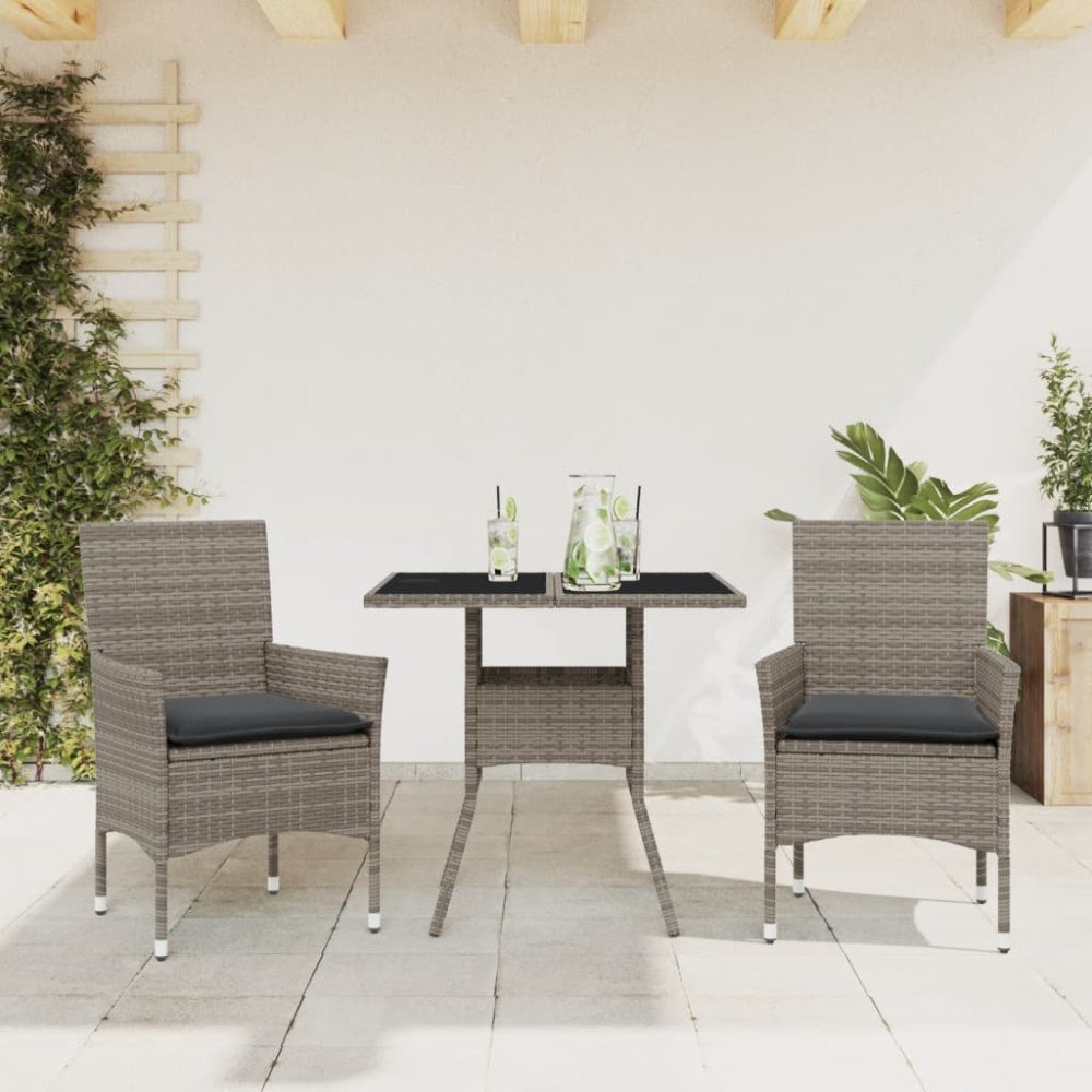 vidaXL Matgrupp för trädgården med dynor 3 delar grå konstrotting&glas