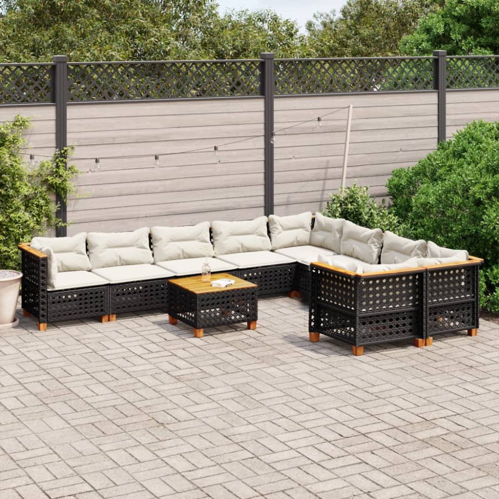 vidaXL Loungegrupp 10 delar med svarta dynor konstrotting
