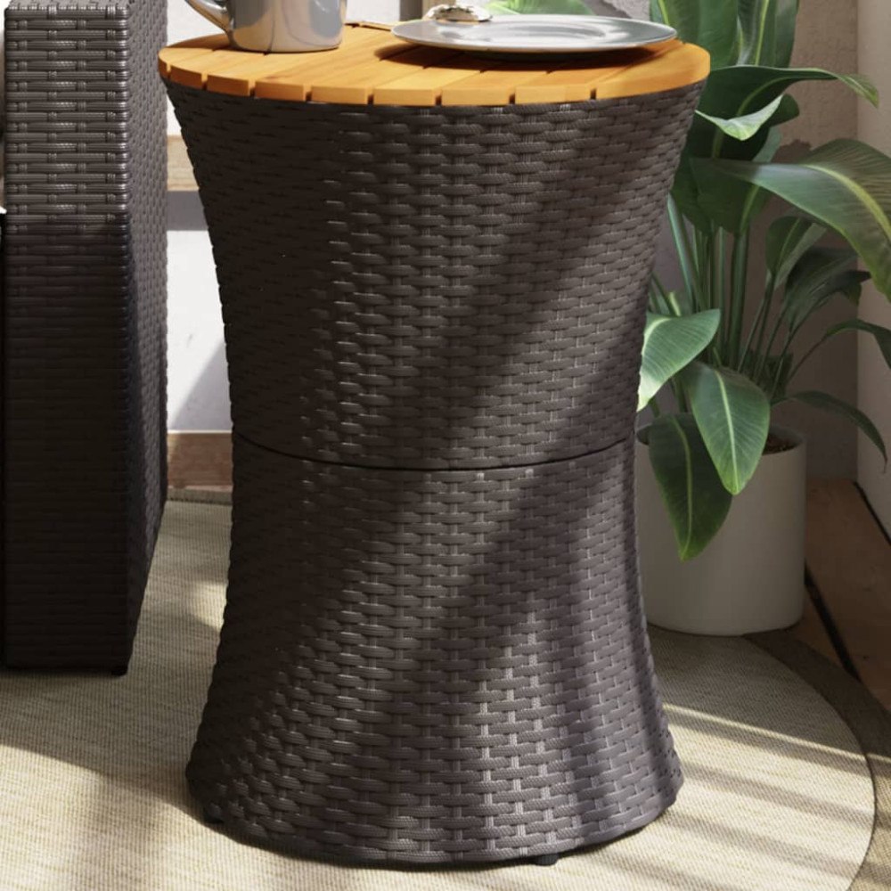 vidaXL Trädgårdsbord trumma svart konstrotting och massivt trä