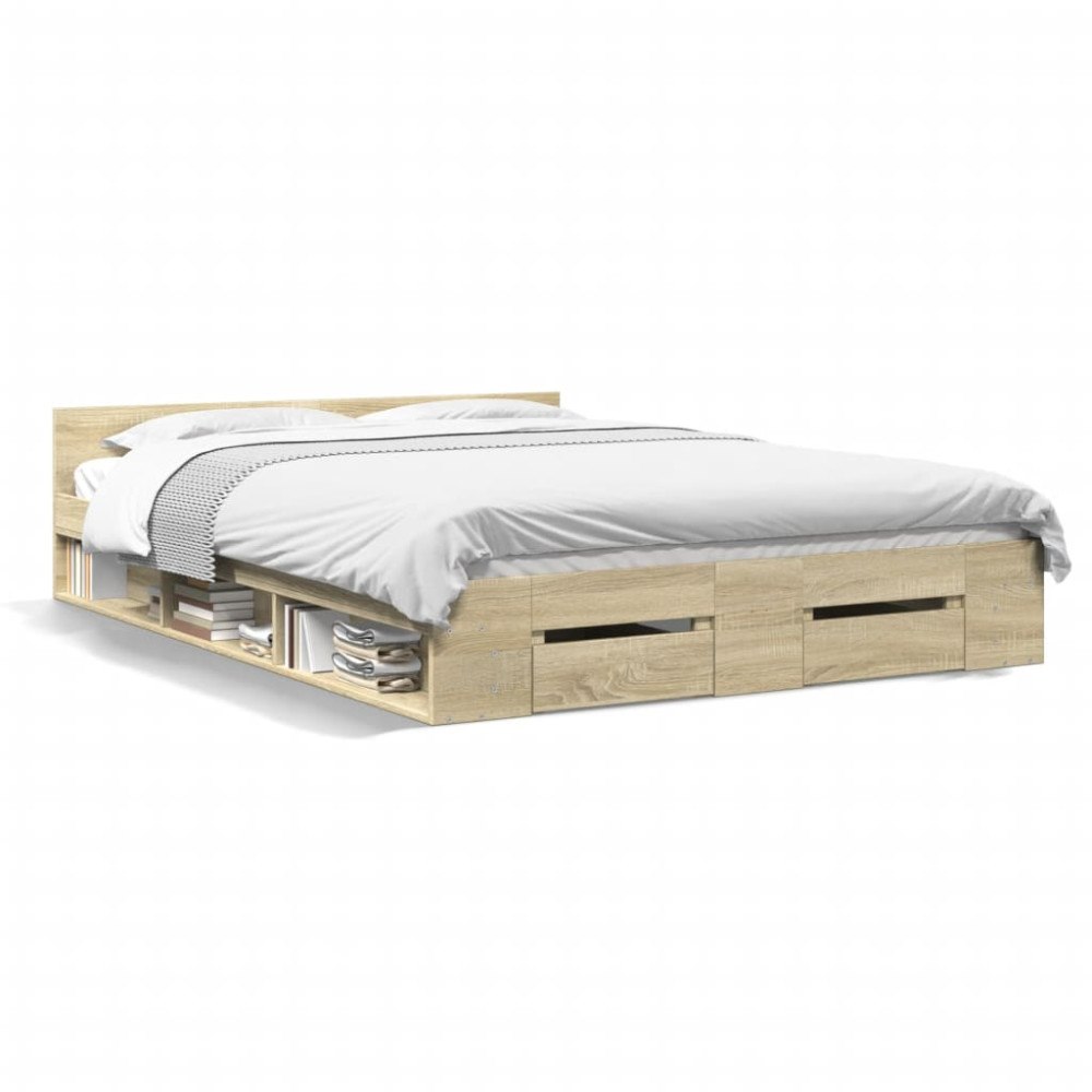 vidaXL Sängram med lådor sonoma-ek 150x200 cm konstruerat trä