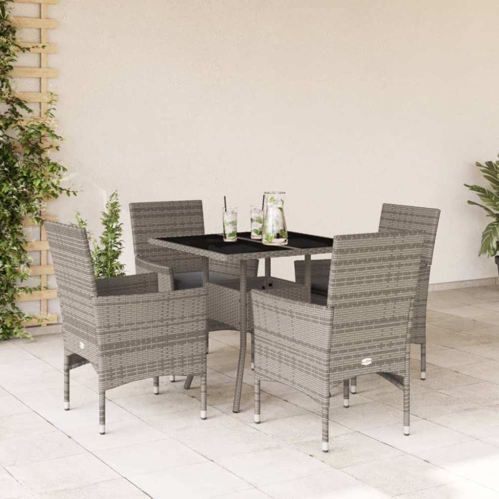 vidaXL Matgrupp för trädgården med dynor 5 delar grå konstrotting&glas