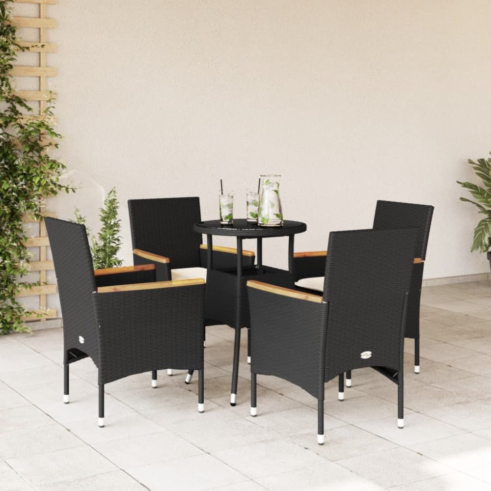 vidaXL Matgrupp för trädgård med dynor 5 delar svart konstrotting&glas