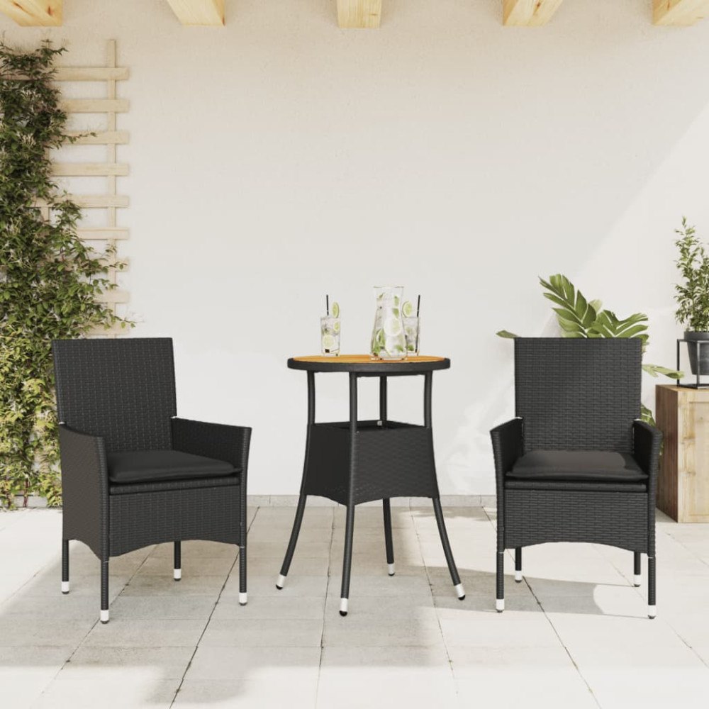 vidaXL Matgrupp för trädgården med dynor 3 delar svart konstrotting