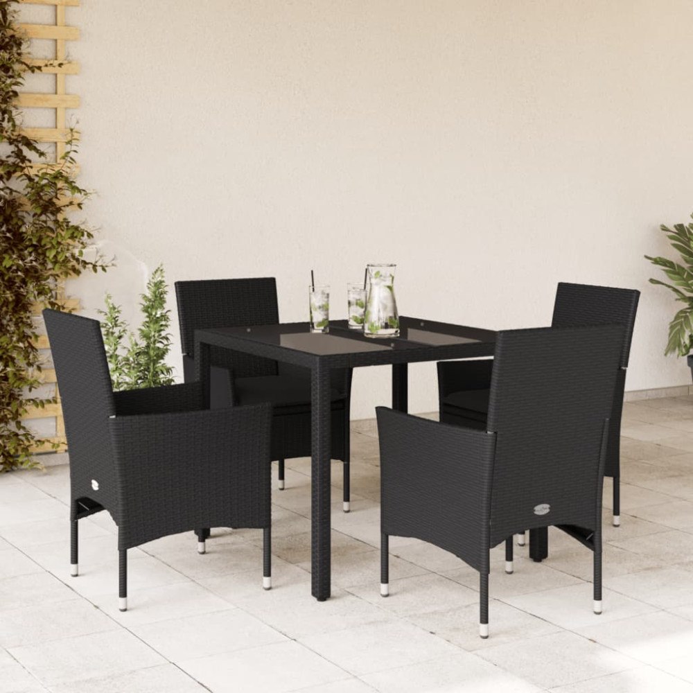 vidaXL Matgrupp för trädgård med dynor 5 delar svart konstrotting&glas