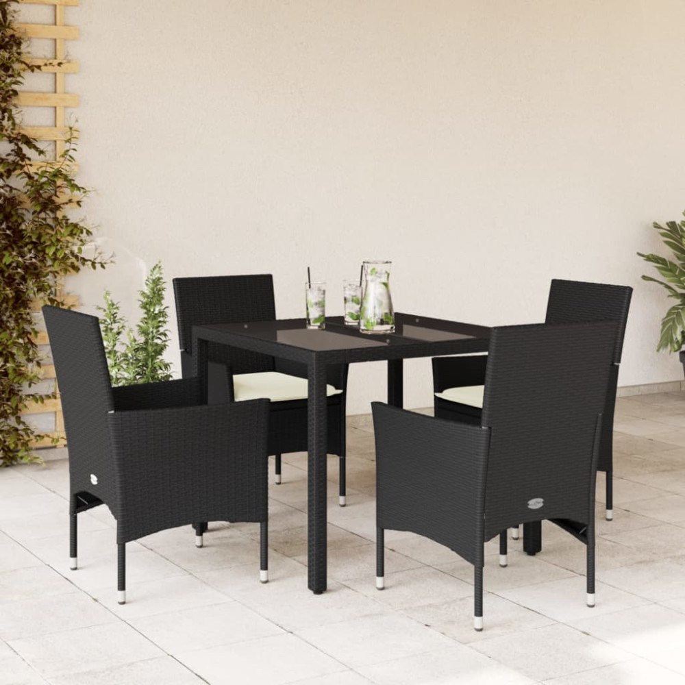 vidaXL Matgrupp för trädgård med dynor 5 delar svart konstrotting&glas