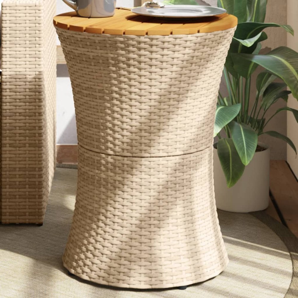 vidaXL Trädgårdsbord trumma beige konstrotting och massivt trä