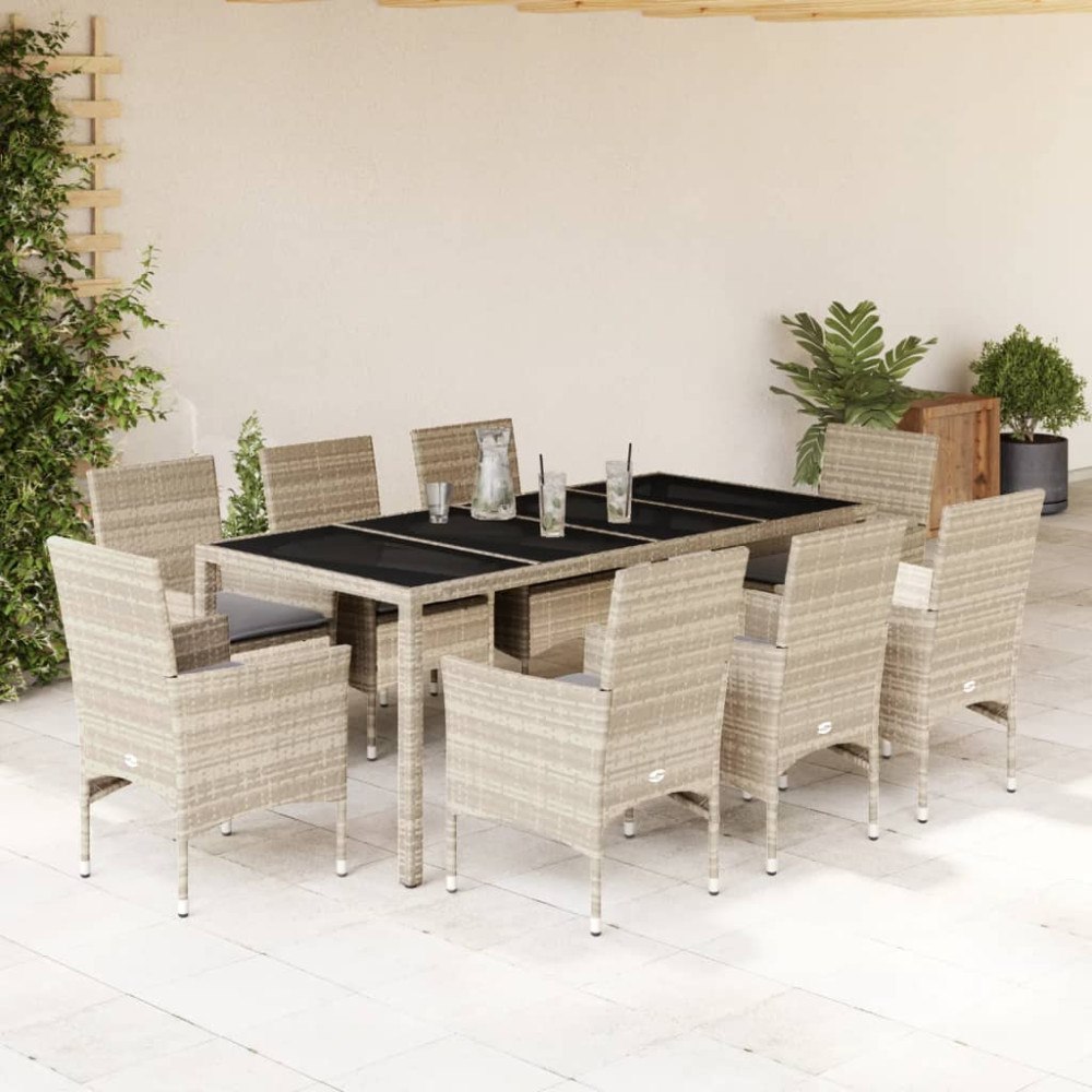 vidaXL Matgrupp för trädgården med dynor 9 delar grå konstrotting&glas