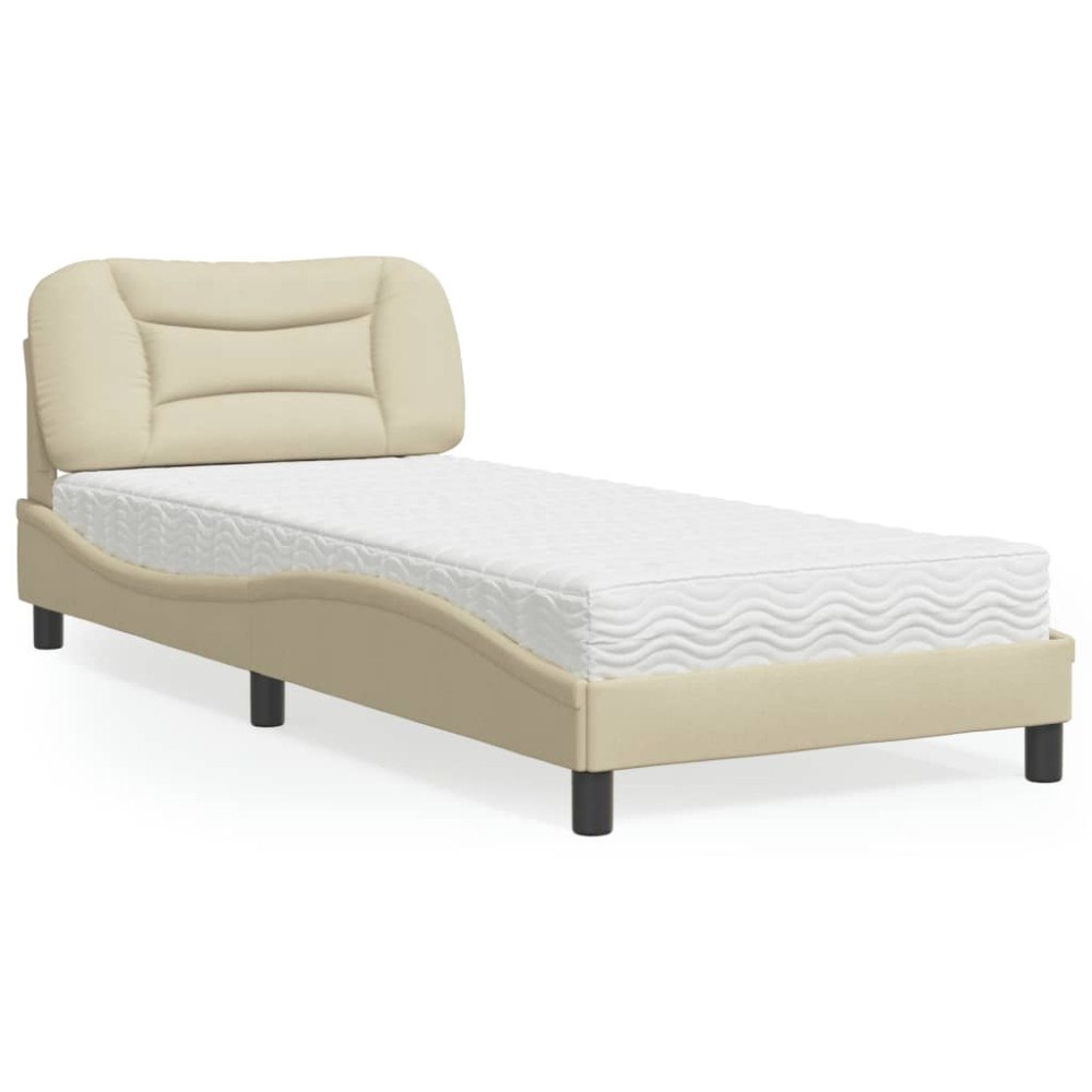 vidaXL Säng med madrass gräddvit 80x200 cm tyg