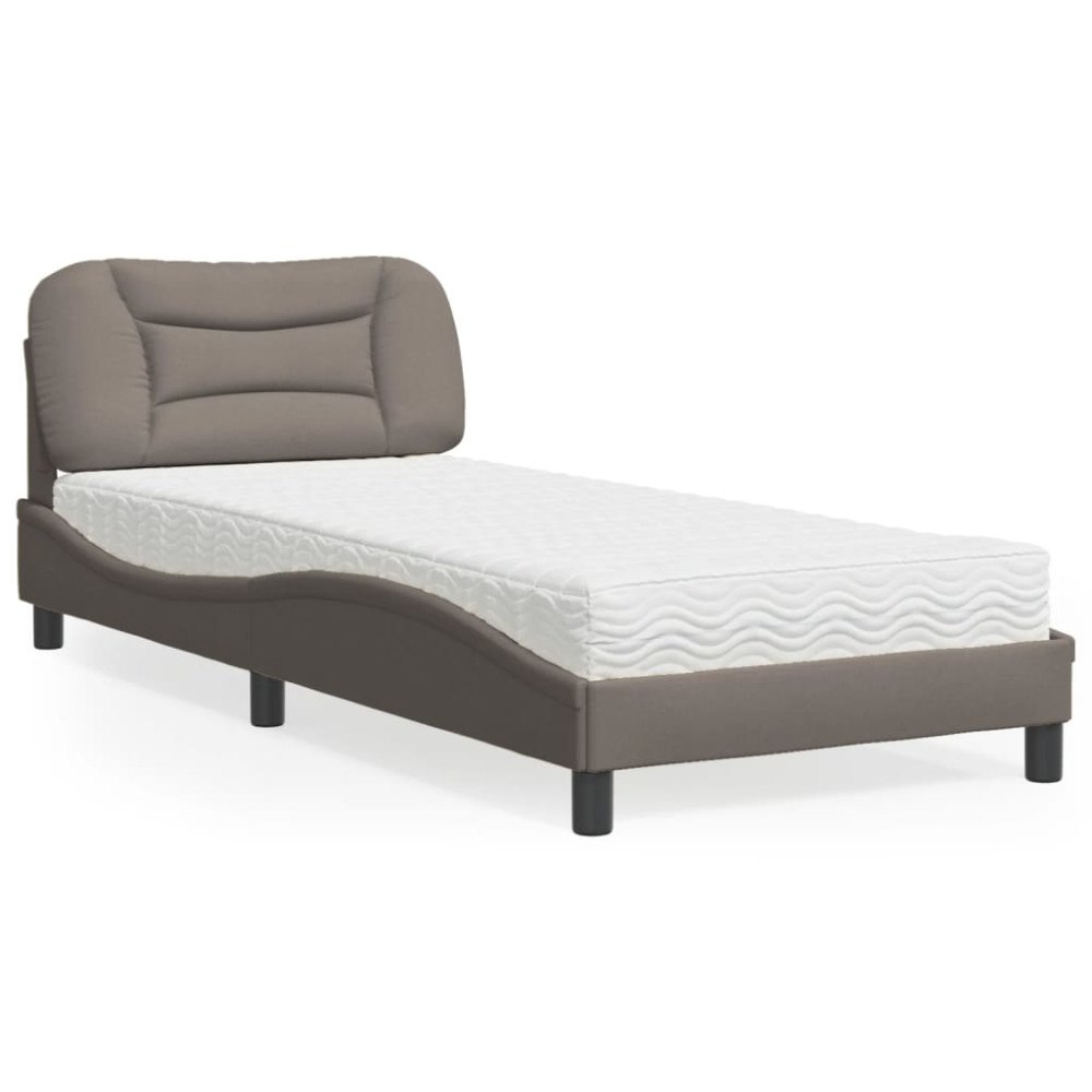 vidaXL Säng med madrass taupe 90x200 cm tyg