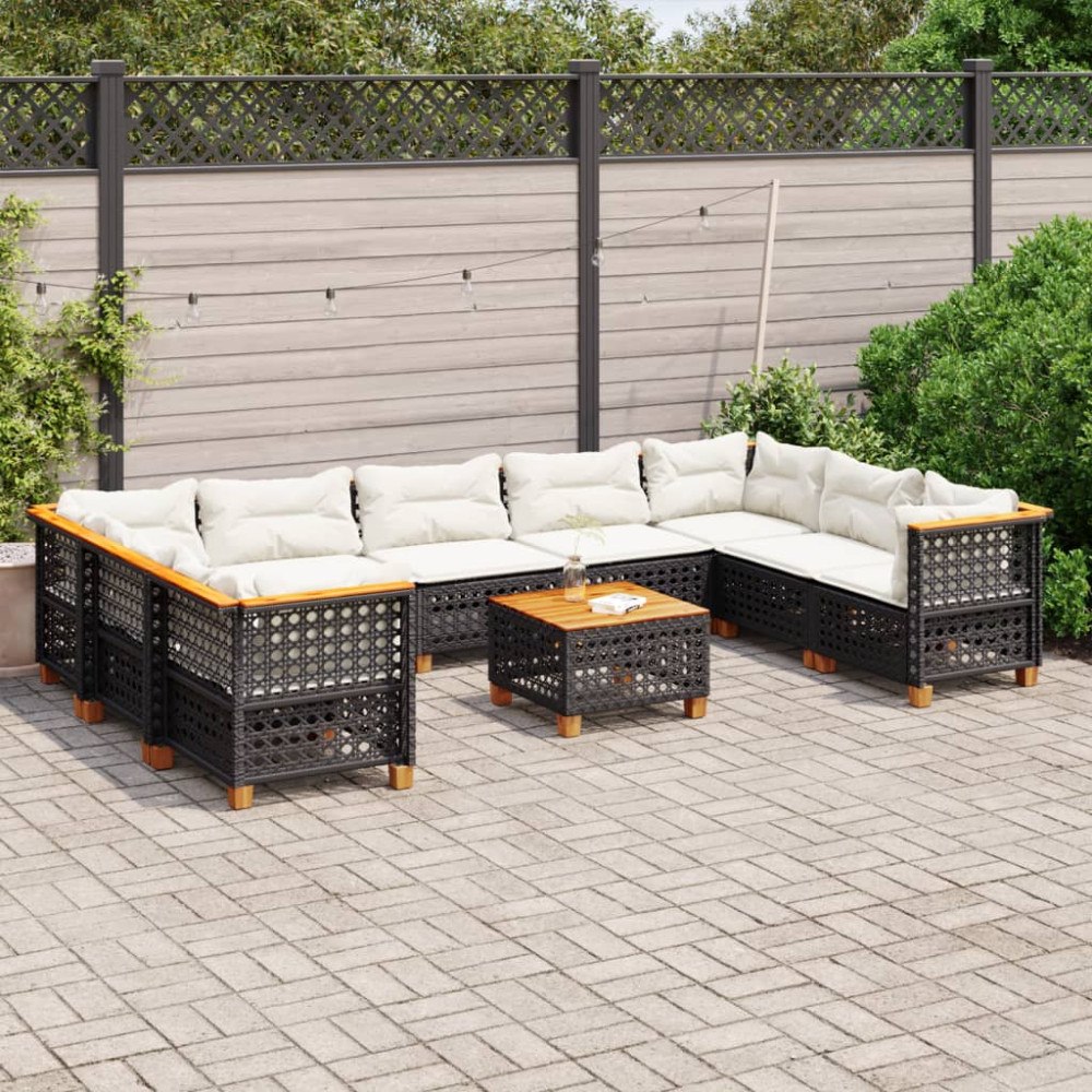 vidaXL Loungegrupp 10 delar med svarta dynor konstrotting