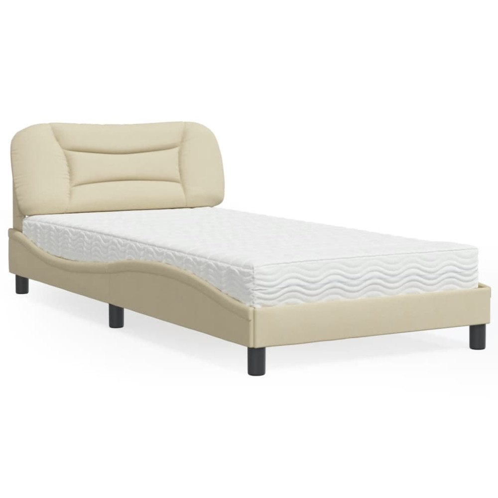 vidaXL Bed with Mattress "Hvar" Cream 100x200 cm Fabric