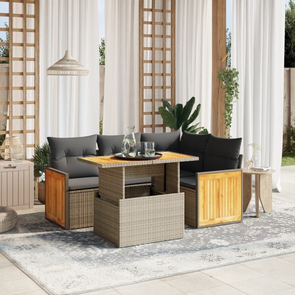 vidaXL Loungegrupp för trädgården med dynor 5 delar konstrotting grå