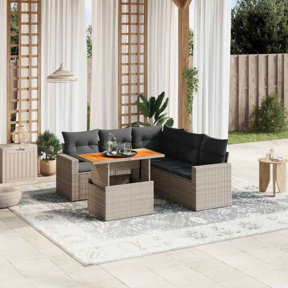 vidaXL Loungegrupp för trädgården med dynor 6 delar grå konstrotting