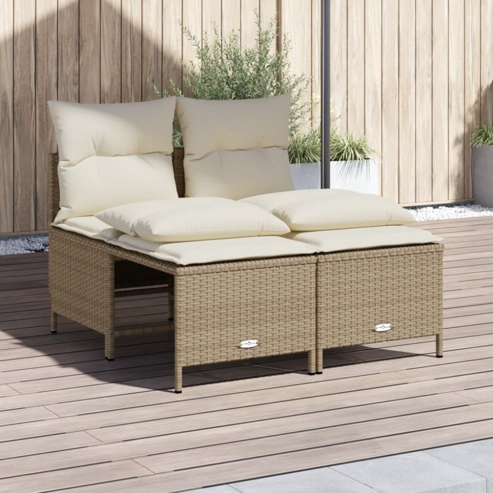 vidaXL Soffgrupp för trädgård med dynor 4 delar beige konstrotting