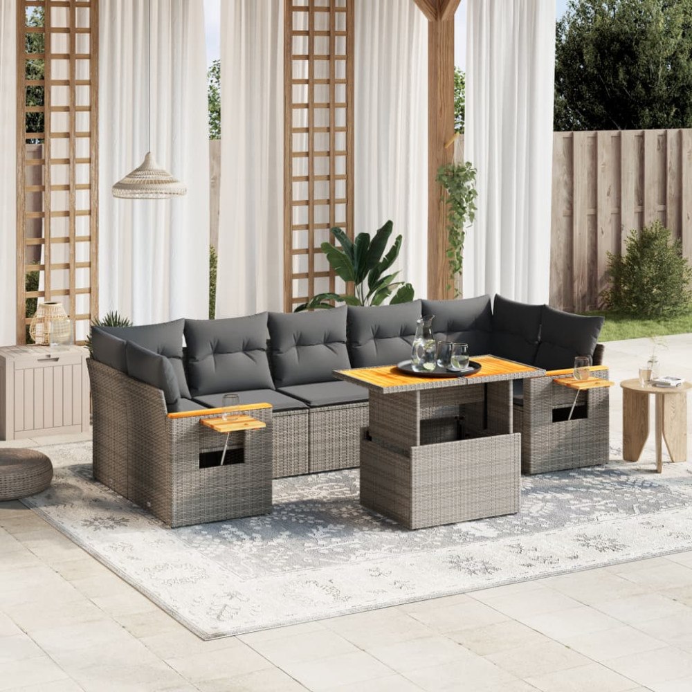 vidaXL Loungegrupp för trädgården med dynor 8 delar grå konstrotting