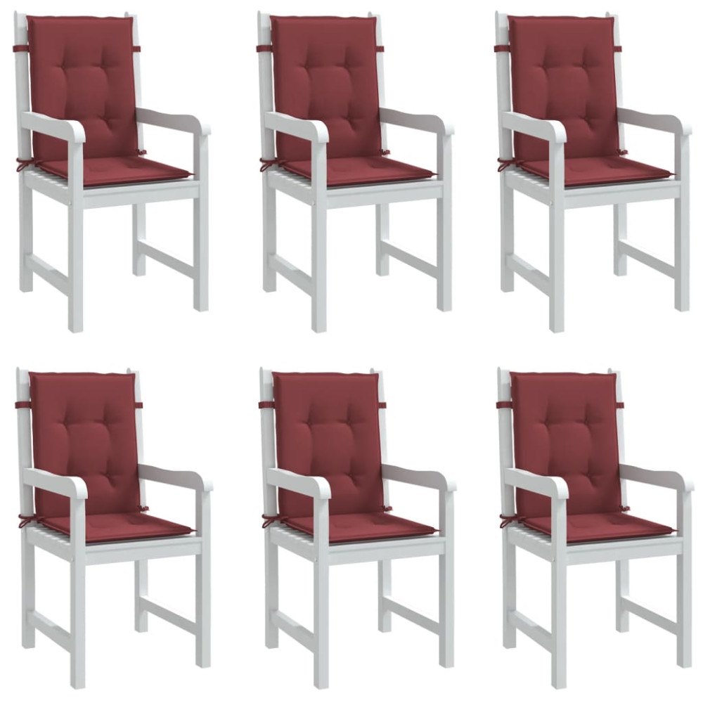 vidaXL Stolsdynor lågt ryggstöd 6 st melerad vinröd 100x50x4 cm tyg