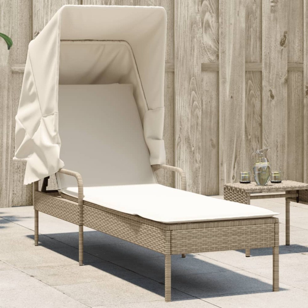 vidaXL Solsäng med tak beige konstrotting
