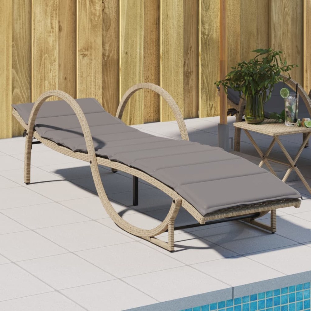 vidaXL Solsäng med dyna beige 60x199x42 cm konstrotting