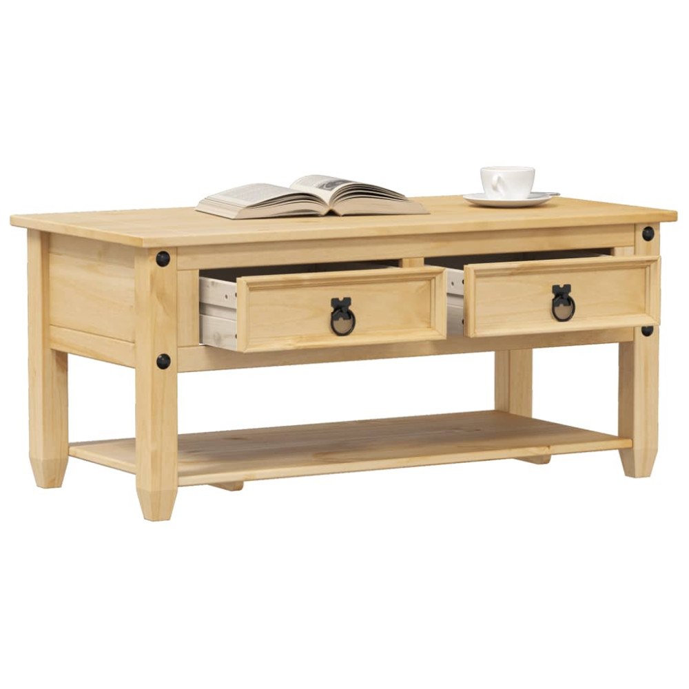 vidaXL Soffbord med lådor Corona 100x48x45 cm massivt trä