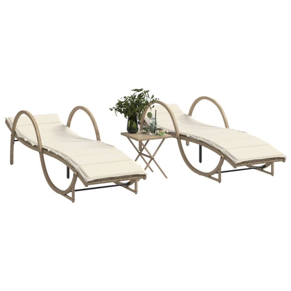 vidaXL Solsängar 2 st med bord beige konstrotting