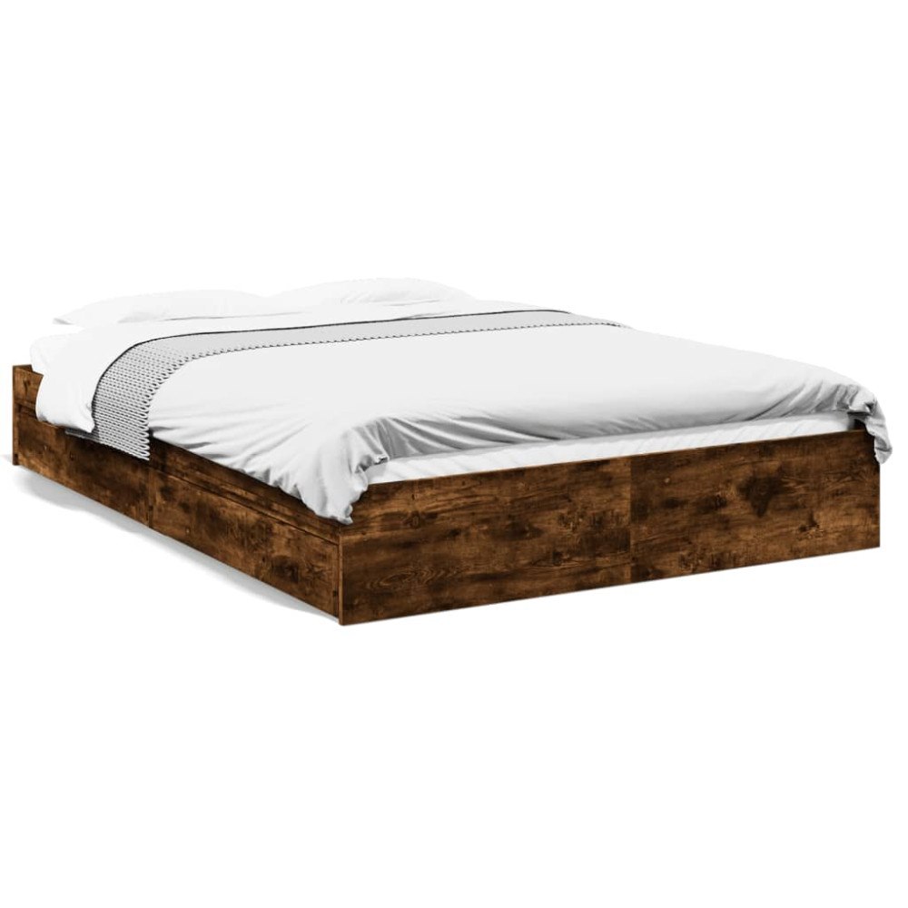 vidaXL Sängram med lådor rökfärgad ek 160x200 cm konstruerad trä