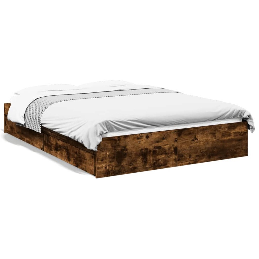 vidaXL Sängram med lådor rökfärgad ek 135x190 cm konstruerad trä