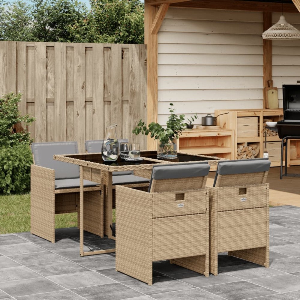 vidaXL Matgrupp för trädgården med dynor 5 delar mixbeige konstrotting