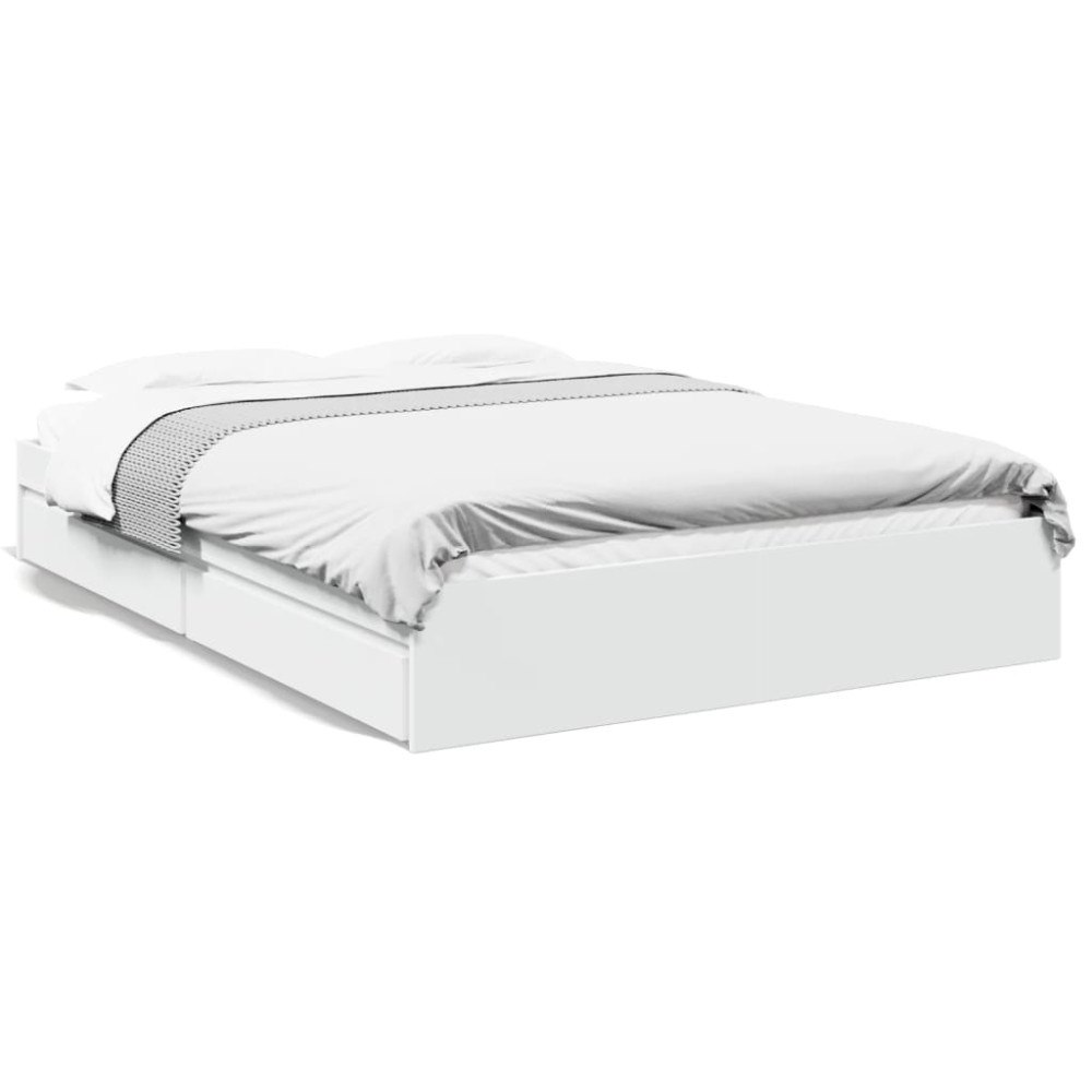 vidaXL Sängram med lådor vit 150x200 cm konstruerad trä